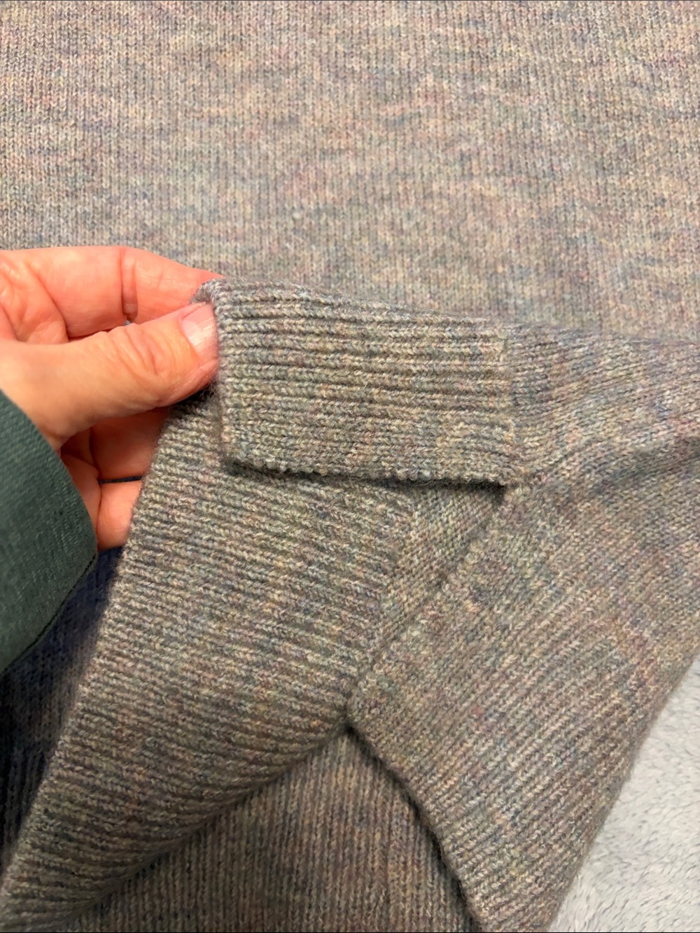 Women’s Gray Crewneck Sweater with Shoulder Eyelet Detail - Picture 8 of 8